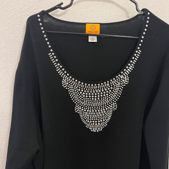 Black Ruby Rd Embelished Sweater Scoop Neck - Picture 11 of 11